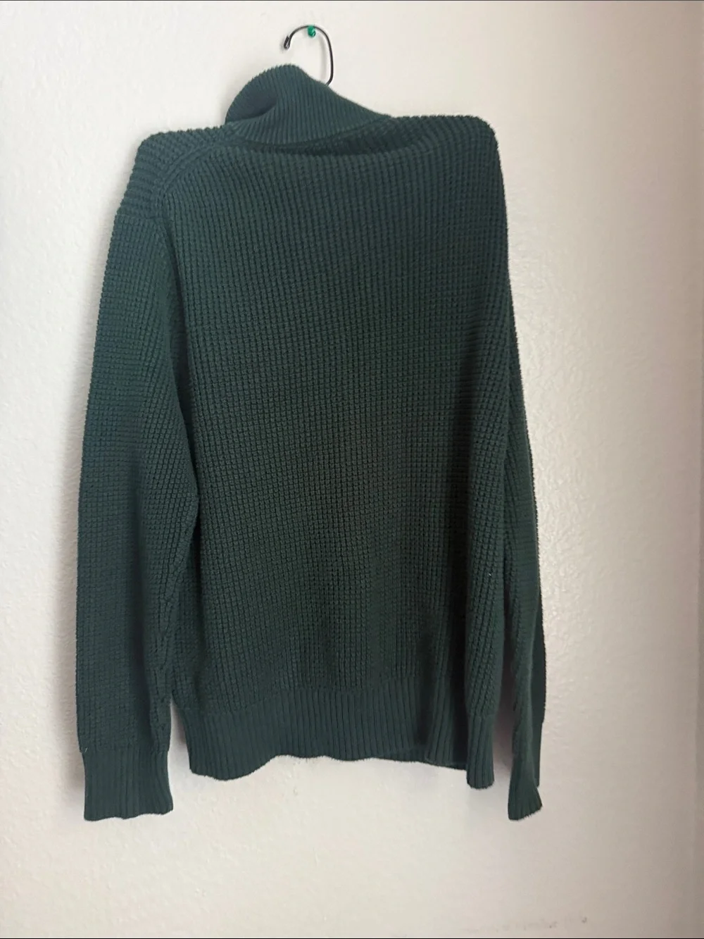 Men's Dark Green Quarter-Zip waffle Knit Sweater Sz M